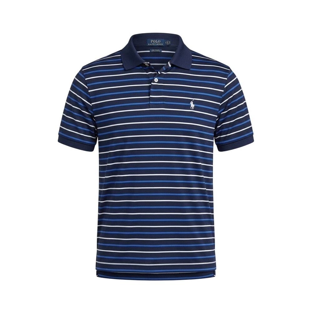Polo Ralph Lauren Boys Navy Blue Striped Performance Polo Shirt L‎ 14-16 NWT